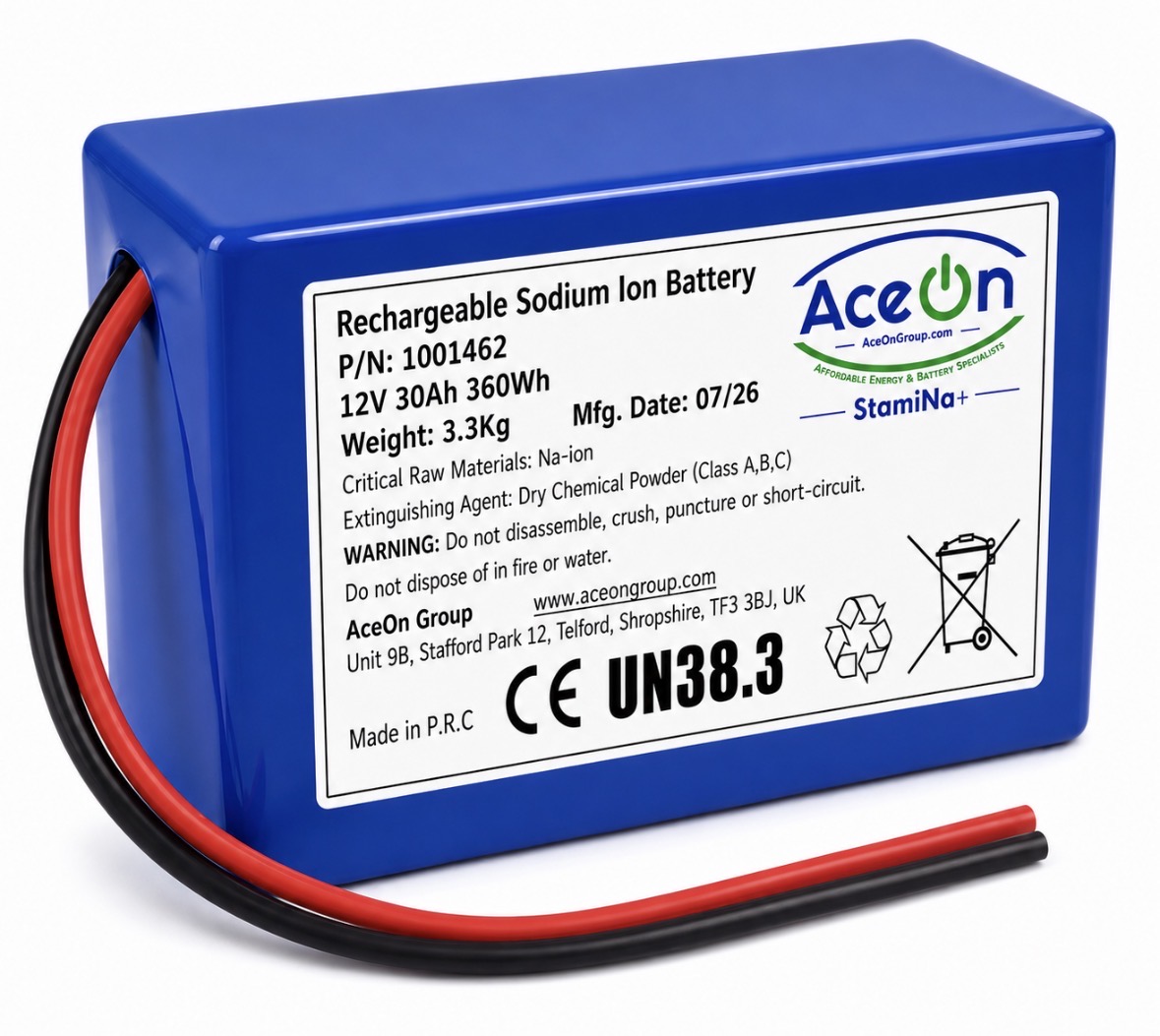 StamiNa+ 1001462 4S3P 12V 30Ah high-capacity sodium-ion soft pack with flying leads